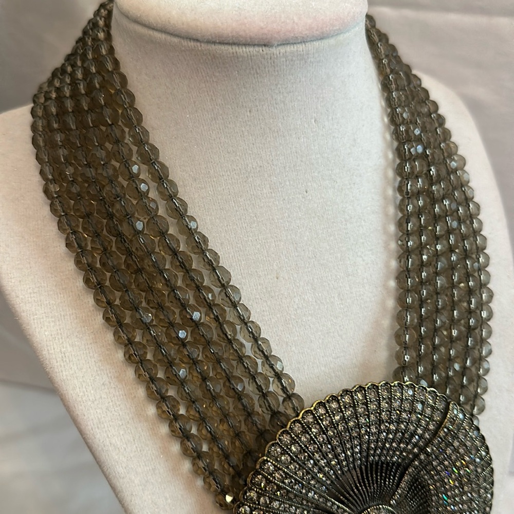 Heidi Daus beaded smoky quartz 6 strand Belgium Disc pendant choker necklace - Picture 3 of 15